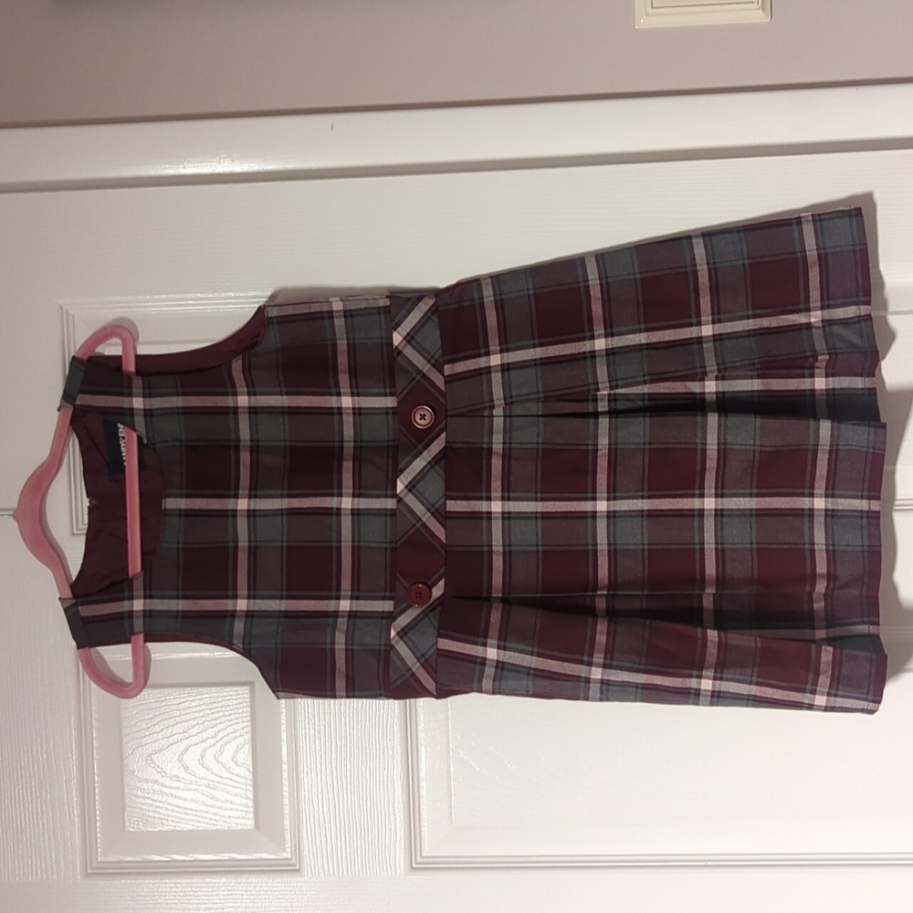 Lands' End Girls Plaid Jumper- Burgundy and Gray